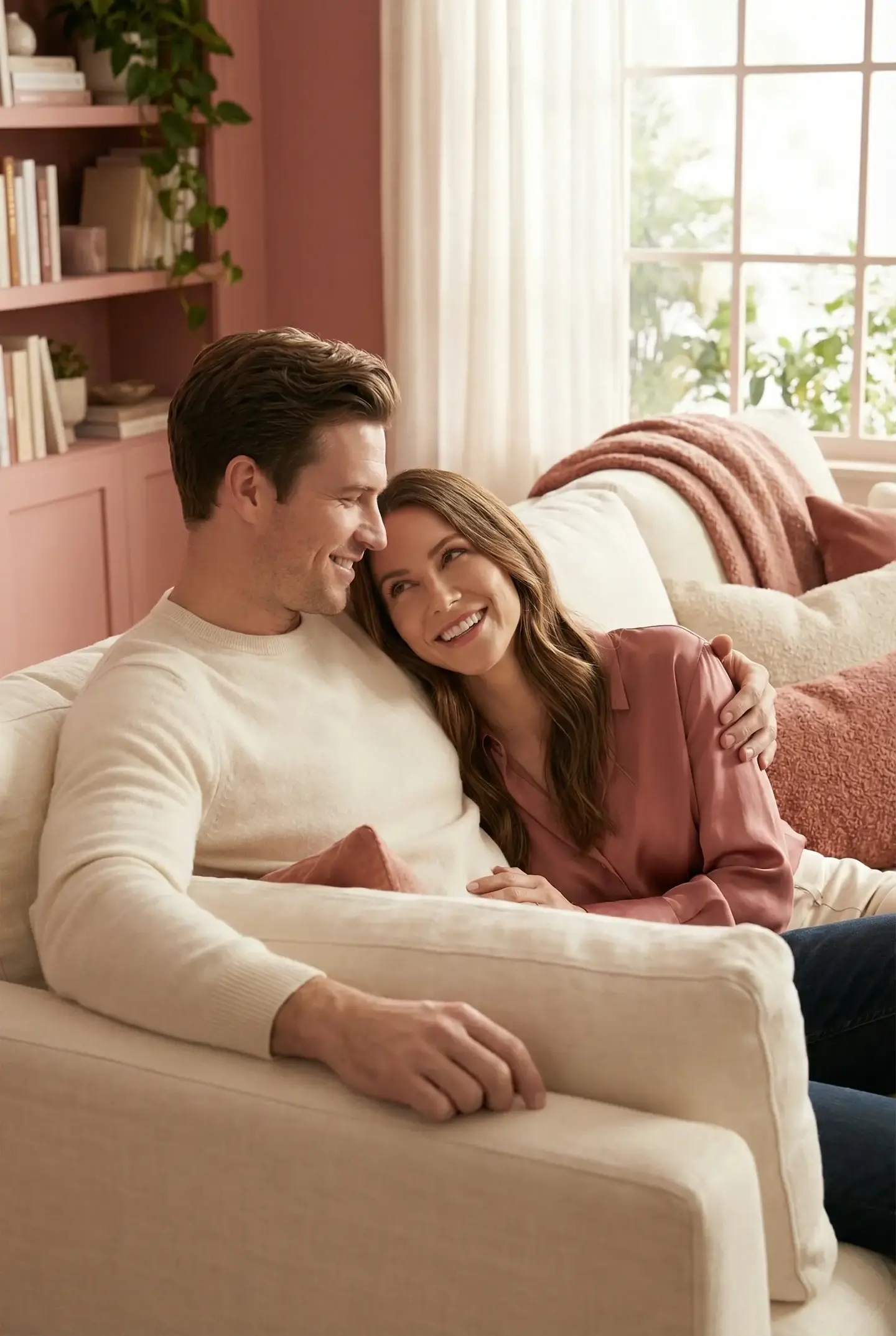 Romantic couple relaxing together at home
