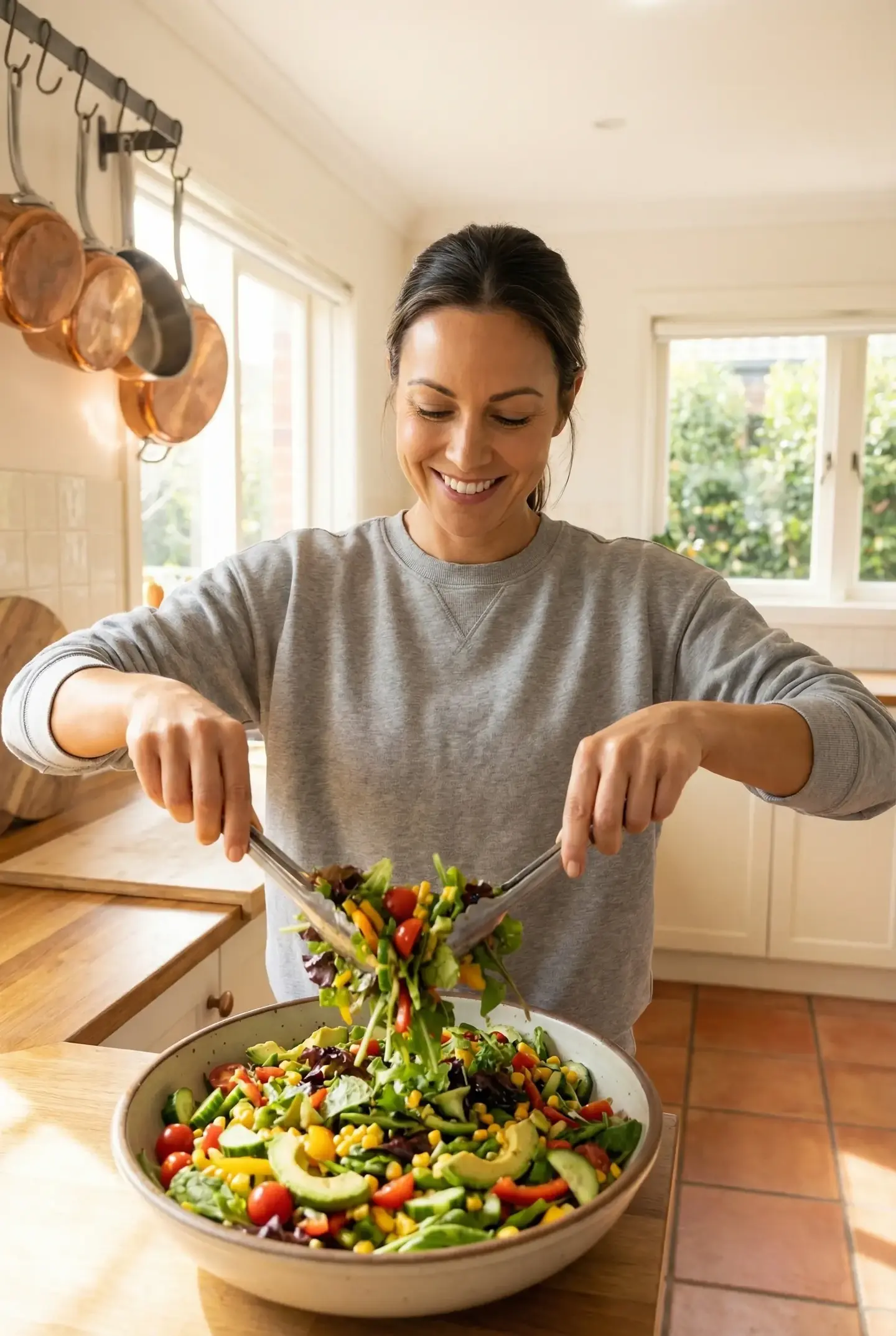 Woman preparing a healthy meal in a modern kitchen