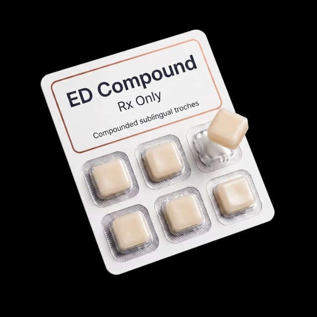 Compounded ED treatment sublingual troches with a pharmacy label
