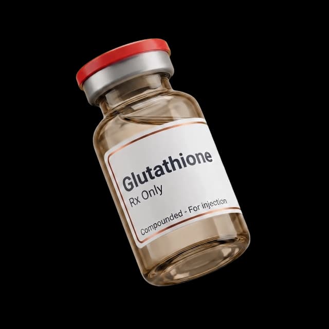 Compounded glutathione injection vial with a pharmacy label