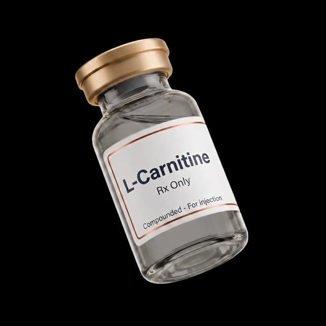 Compounded L-carnitine injection vial with a pharmacy label