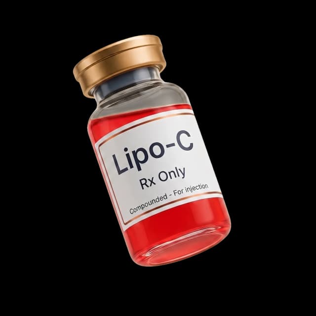 Compounded Lipo-C injection vial with a pharmacy label