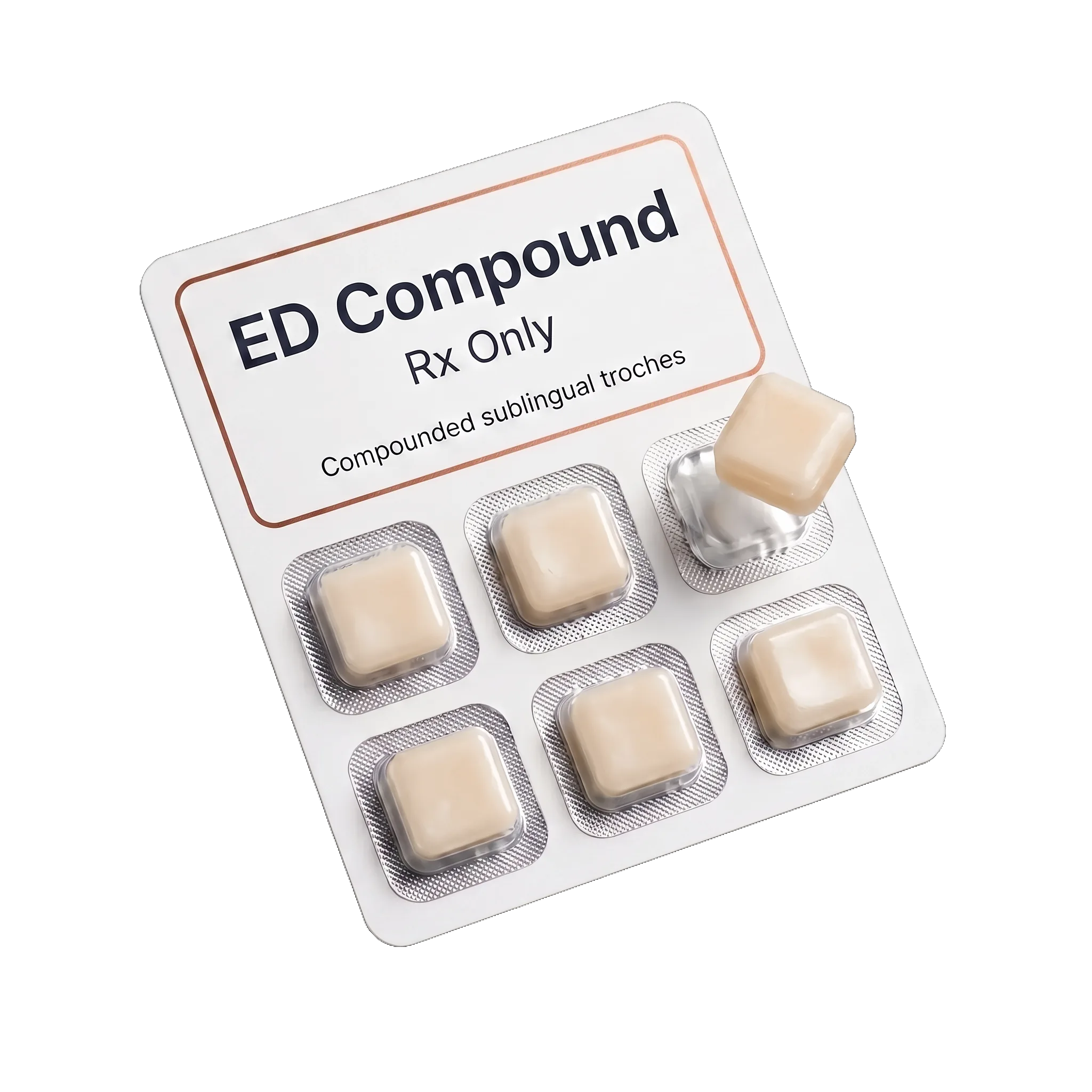 Compounded ED treatment sublingual troches with a pharmacy label
