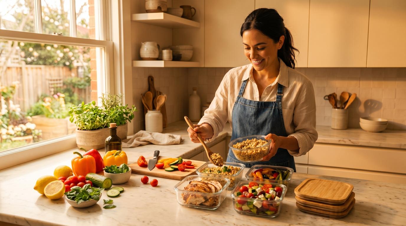 Person in a kitchen preparing a healthy meal, reflecting the dietary changes that complement semaglutide treatment for belly fat reduction